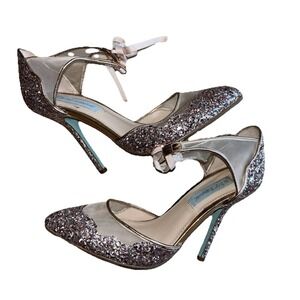 Betsey Johnson Womens US7 Stela Sparkly Rose Gold Glitter Stiletto Shoes Wedding